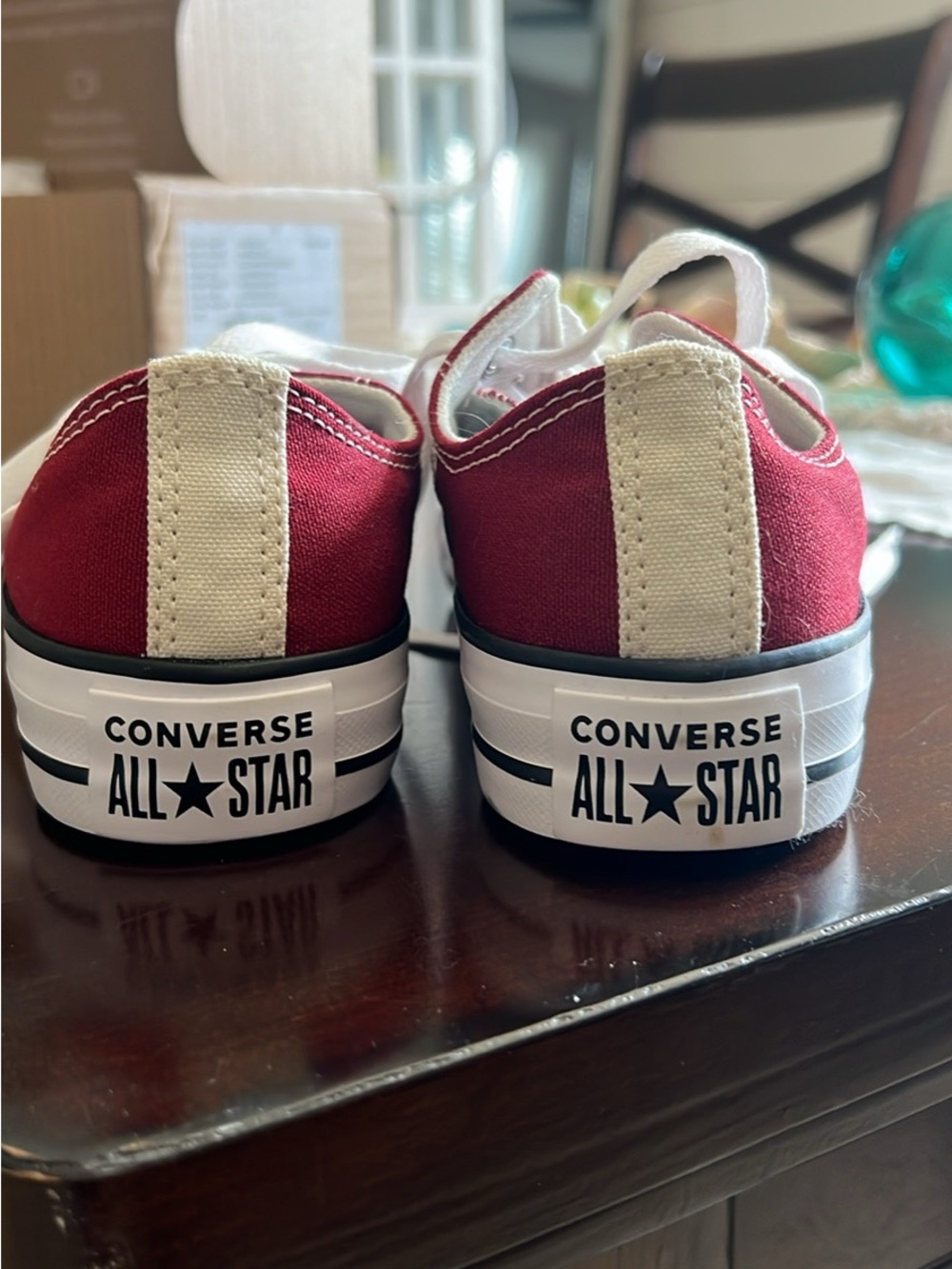 Converse Low-Top Red Canvas Sneakers with White Lace Trim - Picture 6 of 6